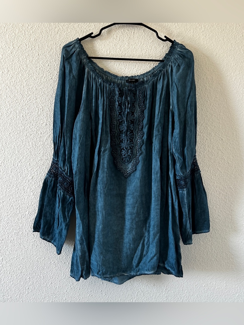 Floryday Milk Maid Prairie Peasant Acid Wash blouse crochet lace Women’s Large